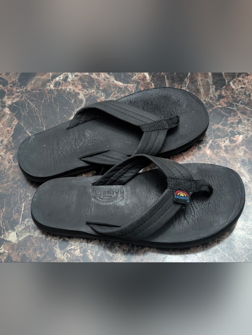Rainbow Kids Black Leather Flip-Flop Sandals
